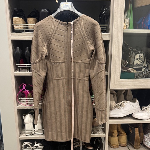 House of CB Structured Taupe Long Sleeve Dress - Picture 2 of 4